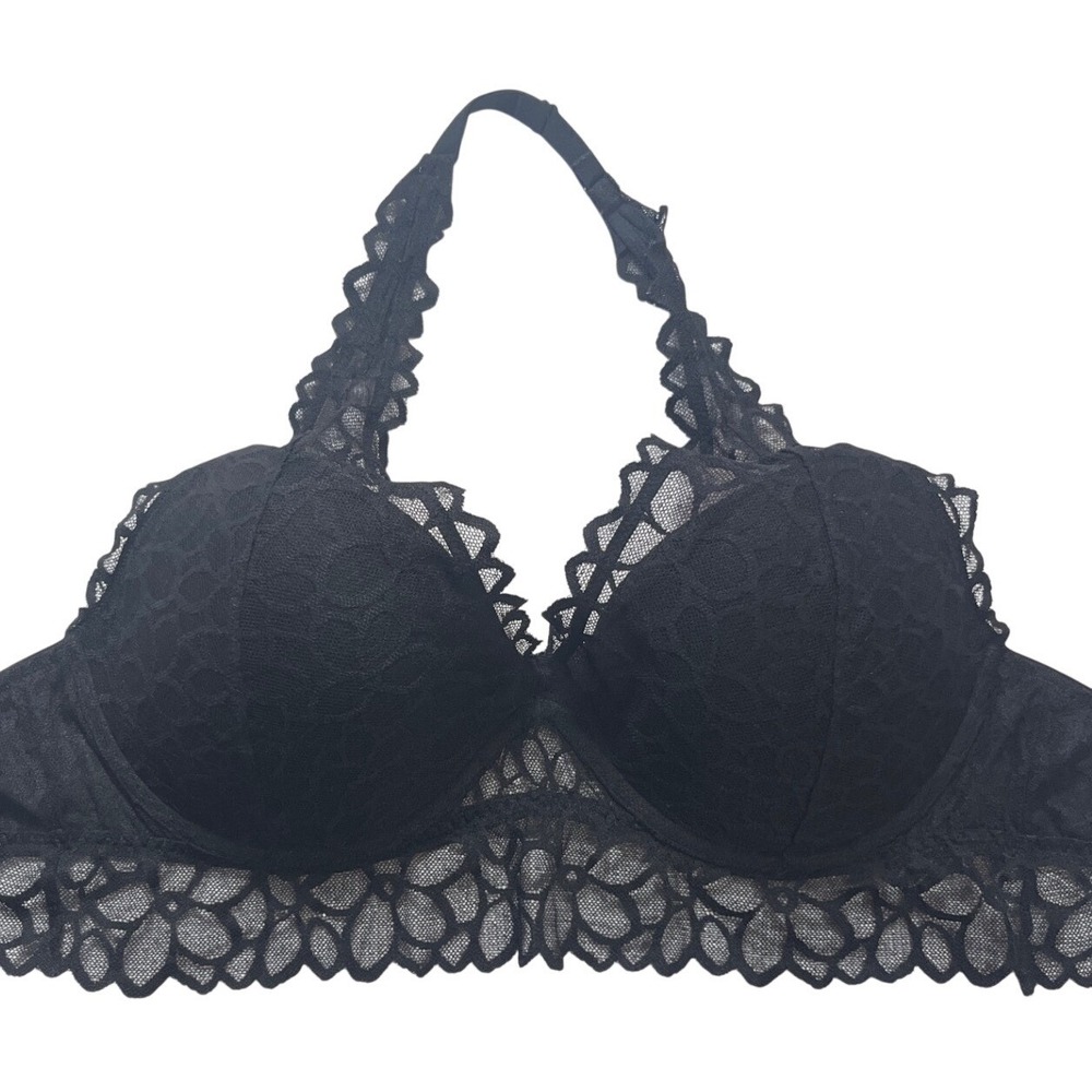 PINK Victoria's Secret Push Up Bralette Women M D-DD Black Excellent Lace Halter